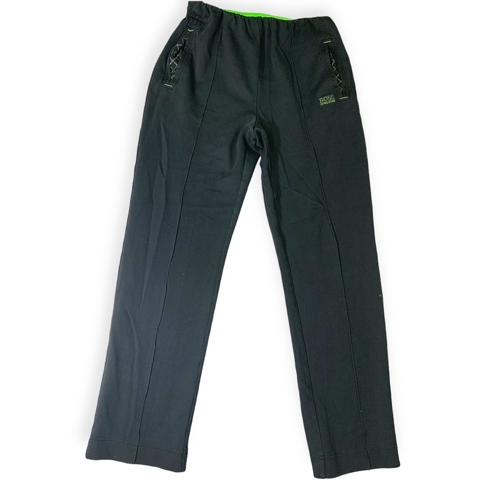Hugo Boss Mens S Track Pants Green‎ Label Stretch Straight Black